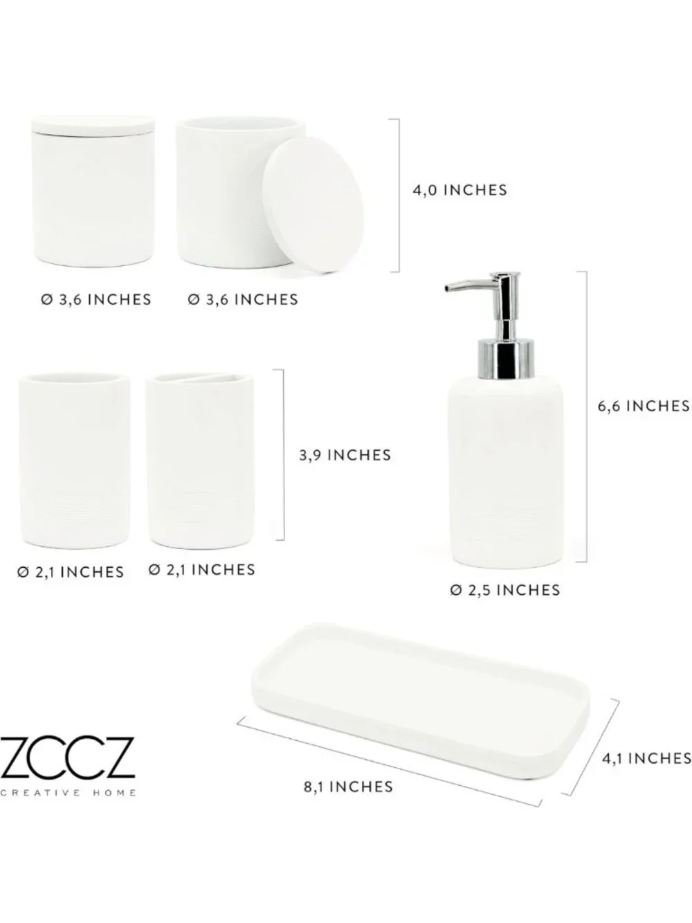 Elegant 6-Piece White Bathroom Accessories Set - Organizer with Toothbrush